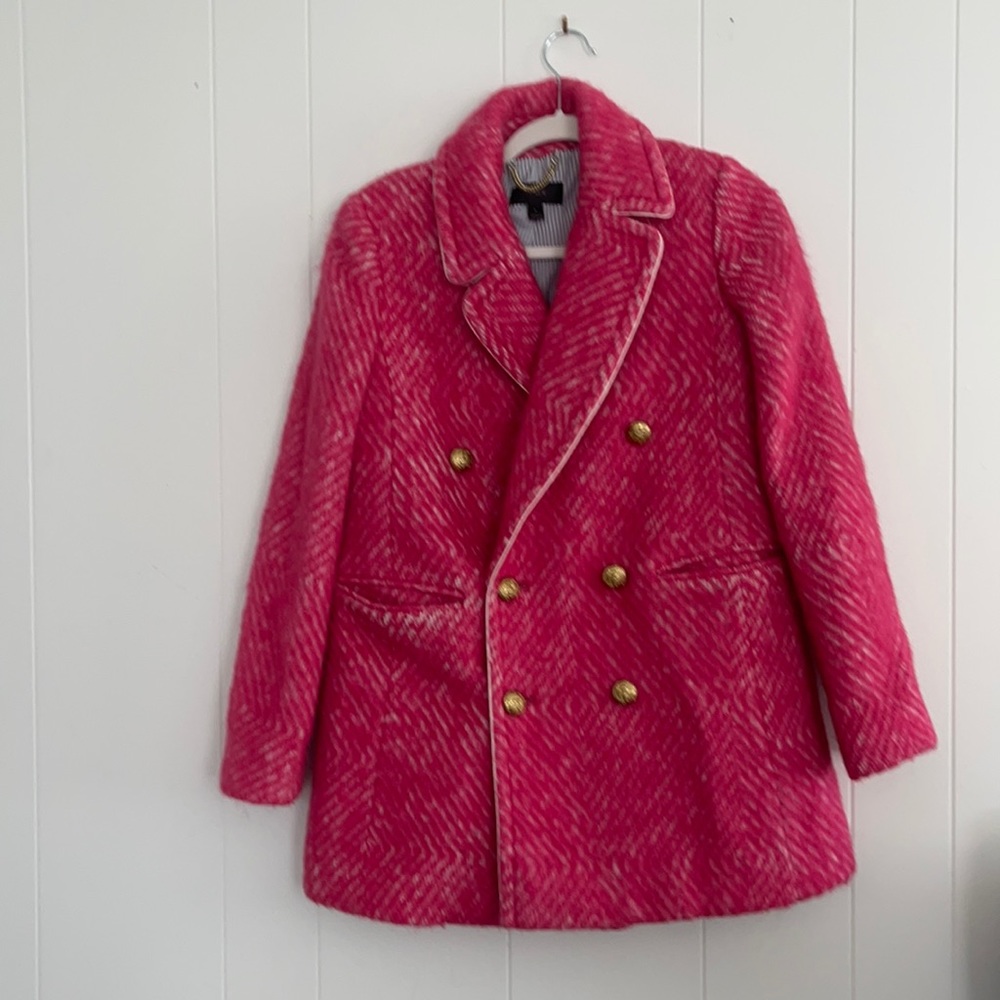 J Crew Rare Diamond tweed peacoat in hot pink